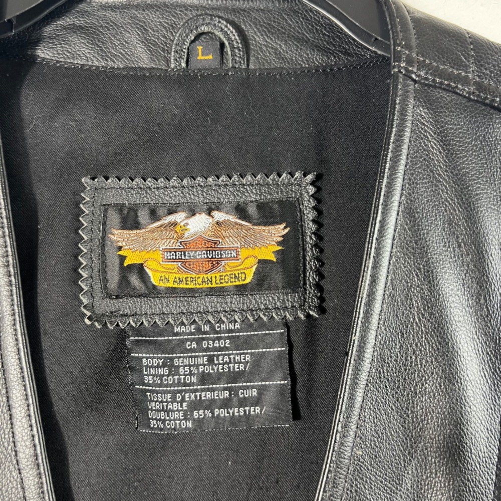 Harley Davidson Leather MotorCycle Vest‎ Patches Black L Lined Side Laces - Picture 7 of 8